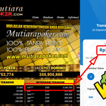 Bukti Withdraw ( 2,545,150,-) Member Setia Mutiarapoker