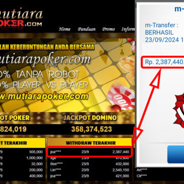 Bukti Withdraw ( 2,387,440,-) Member Setia Mutiarapoker