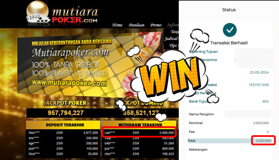 Bukti Withdraw ( 2,000,000,-) Member Setia Mutiarapoker