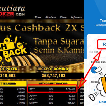 Bukti Withdraw ( 1,730,676,-) Member Setia Mutiarapoker