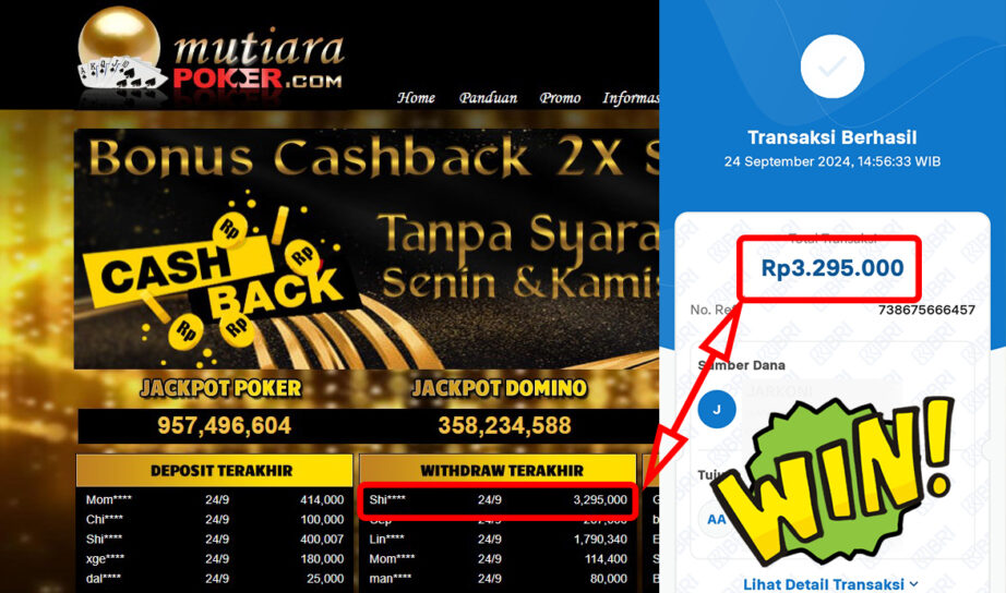 Bukti Withdraw ( 3,295,000,-) Member Setia Mutiarapoker