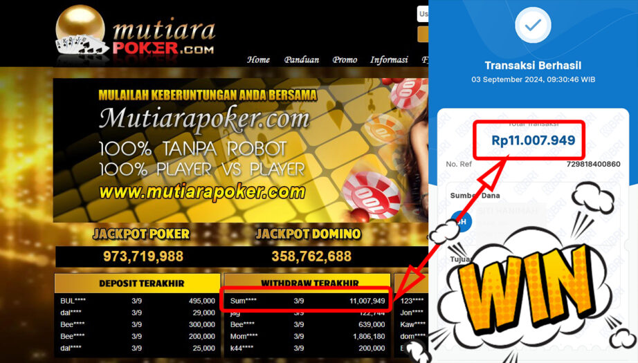 Bukti Withdraw ( 11,007,949,-) Member Setia Mutiarapoker