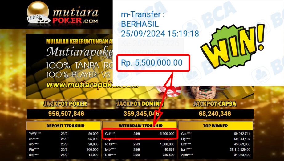 Bukti Withdraw ( 5,500,000,-) Member Setia Mutiarapoker