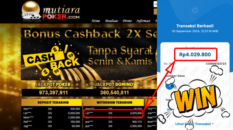 Bukti Withdraw ( 4,029,800,-) Member Setia Mutiarapoker