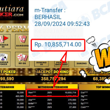 Bukti Withdraw ( 10,855,714,-) Member Setia Mutiarapoker