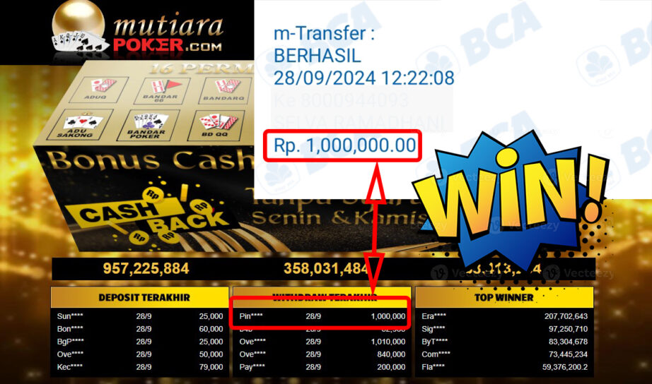 Bukti Withdraw ( 1,000,000,-) Member Setia Mutiarapoker