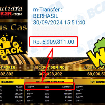 Bukti Withdraw ( 5,909,811,-) Member Setia Mutiarapoker