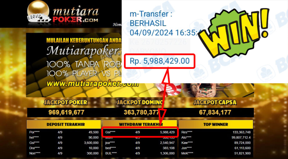 Bukti Withdraw ( 5,988,429,-) Member Setia Mutiarapoker