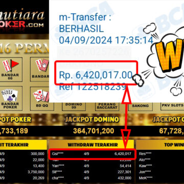 Bukti Withdraw ( 6,420,017,-) Member Setia Mutiarapoker