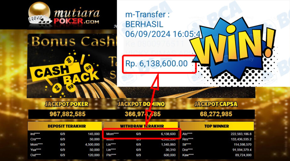 Bukti Withdraw ( 6,138,600,-) Member Setia Mutiarapoker