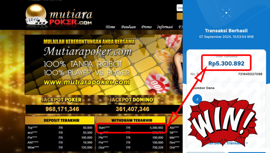 Bukti Withdraw ( 5,300,892,-) Member Setia Mutiarapoker