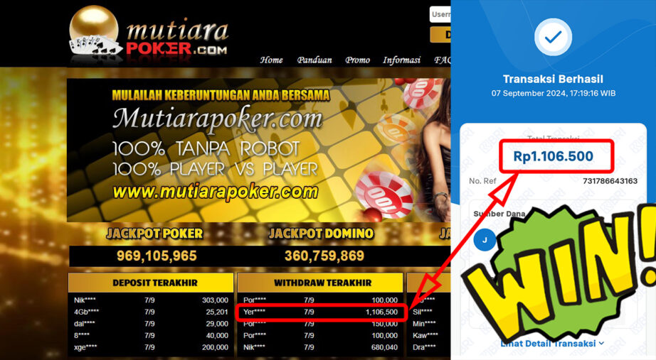 Bukti Withdraw ( 1,106,500,-) Member Setia Mutiarapoker