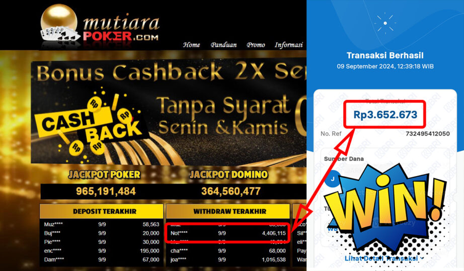 Bukti Withdraw ( 3,652,673,-) Member Setia Mutiarapoker