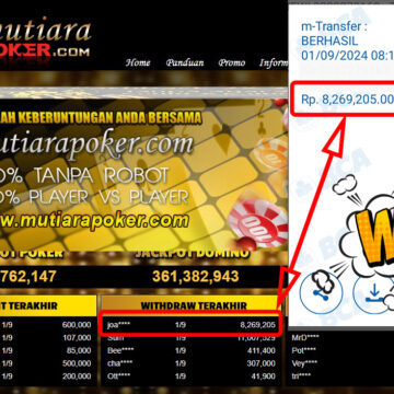 Bukti Withdraw ( 8,269,205,-) Member Setia Mutiarapoker