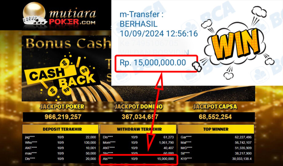 Bukti Withdraw ( 15,000,000,-) Member Setia Mutiarapoker