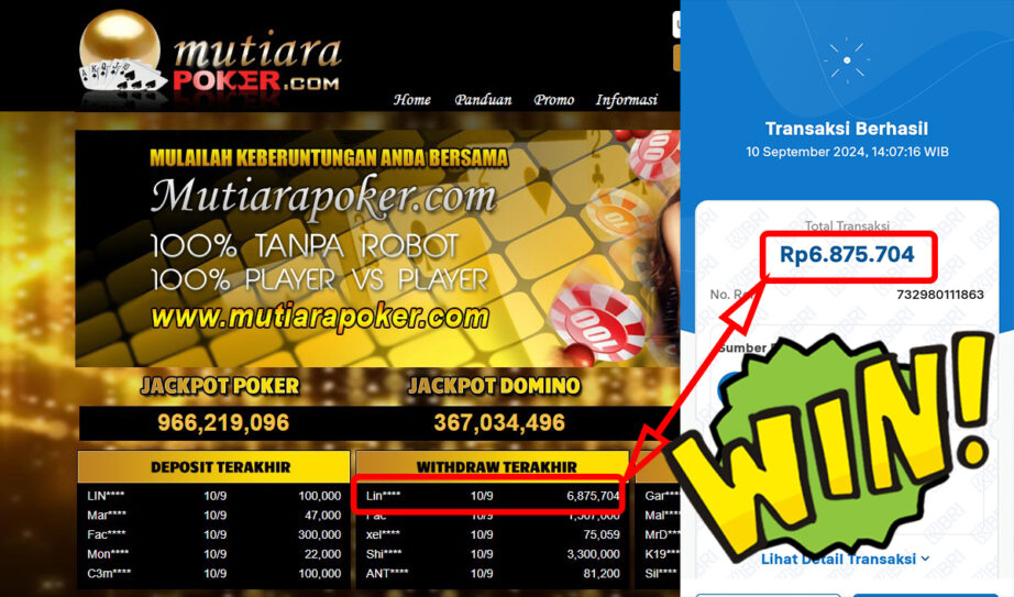 Bukti Withdraw ( 6,875,704,-) Member Setia Mutiarapoker