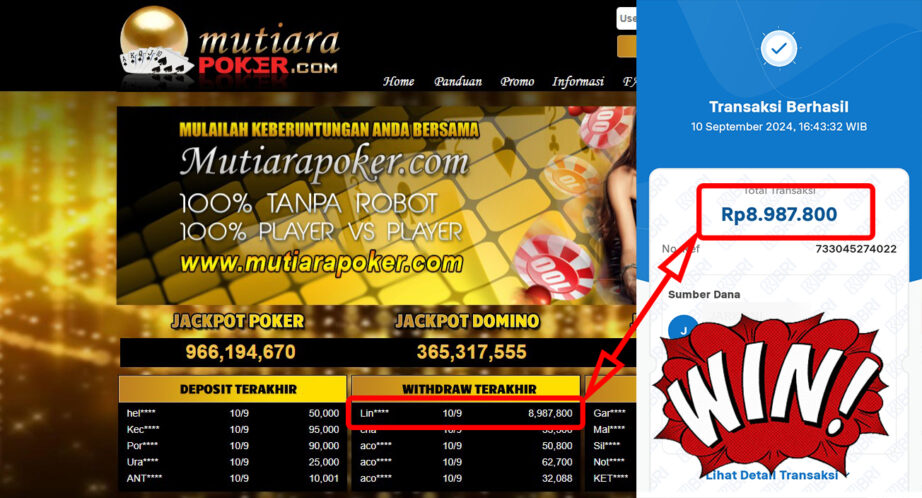 Bukti Withdraw ( 8,987,800,-) Member Setia Mutiarapoker