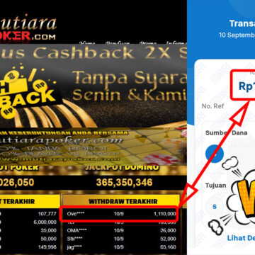 Bukti Withdraw ( 1,110,000,-) Member Setia Mutiarapoker