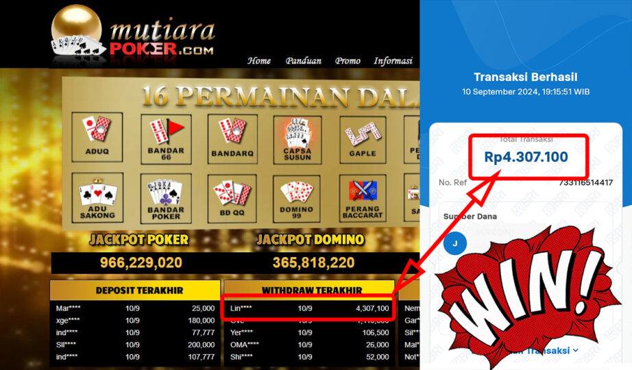 Bukti Withdraw ( 4,307,100,-) Member Setia Mutiarapoker