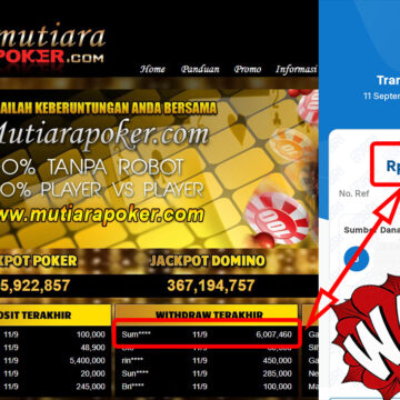 Bukti Withdraw ( 6,007,460,-) Member Setia Mutiarapoker