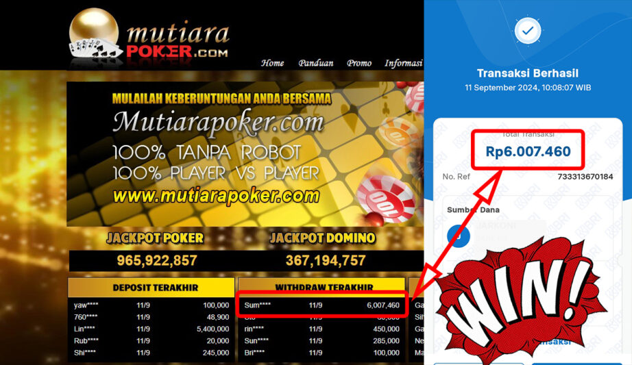 Bukti Withdraw ( 6,007,460,-) Member Setia Mutiarapoker