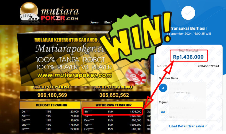 Bukti Withdraw ( 1,436,000,-) Member Setia Mutiarapoker