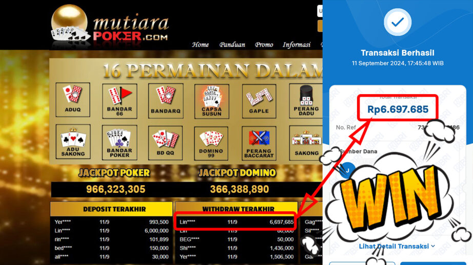 Bukti Withdraw ( 6,697,685,-) Member Setia Mutiarapoker