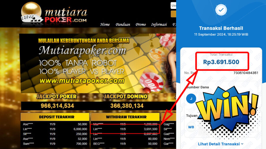 Bukti Withdraw ( 3,691,500,-) Member Setia Mutiarapoker