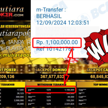 Bukti Withdraw ( 1,100,000,-) Member Setia Mutiarapoker