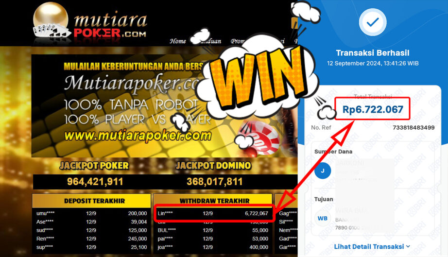 Bukti Withdraw ( 6,722,067,-) Member Setia Mutiarapoker