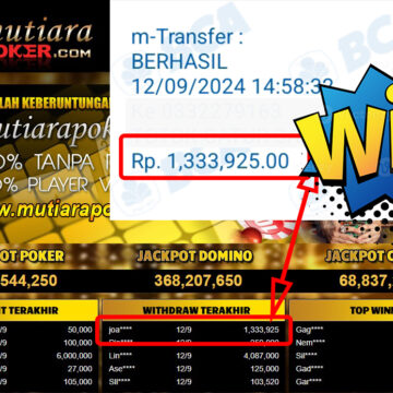 Bukti Withdraw ( 1,333,925,-) Member Setia Mutiarapoker