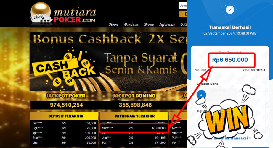 Bukti Withdraw ( 6,650,000,-) Member Setia Mutiarapoker