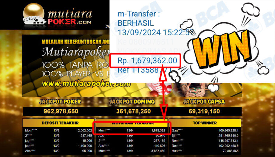 Bukti Withdraw ( 1,679,362,-) Member Setia Mutiarapoker