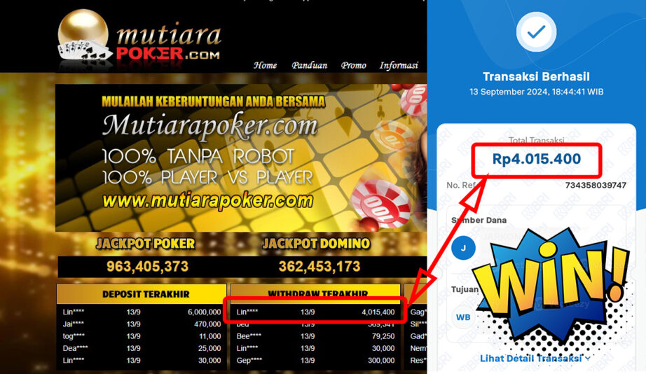 Bukti Withdraw ( 4,015,400,-) Member Setia Mutiarapoker