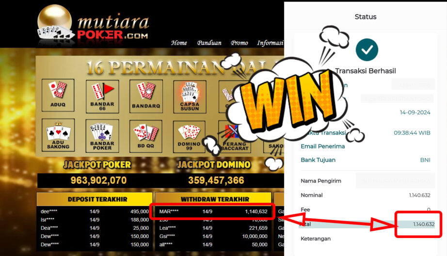 Bukti Withdraw ( 1,140,632,-) Member Setia Mutiarapoker