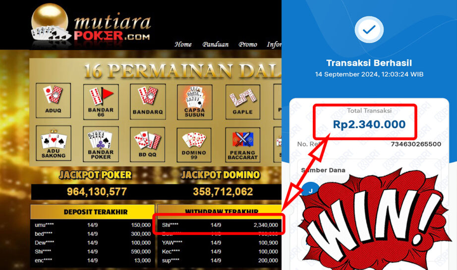 Bukti Withdraw ( 2,340,000,-) Member Setia Mutiarapoker