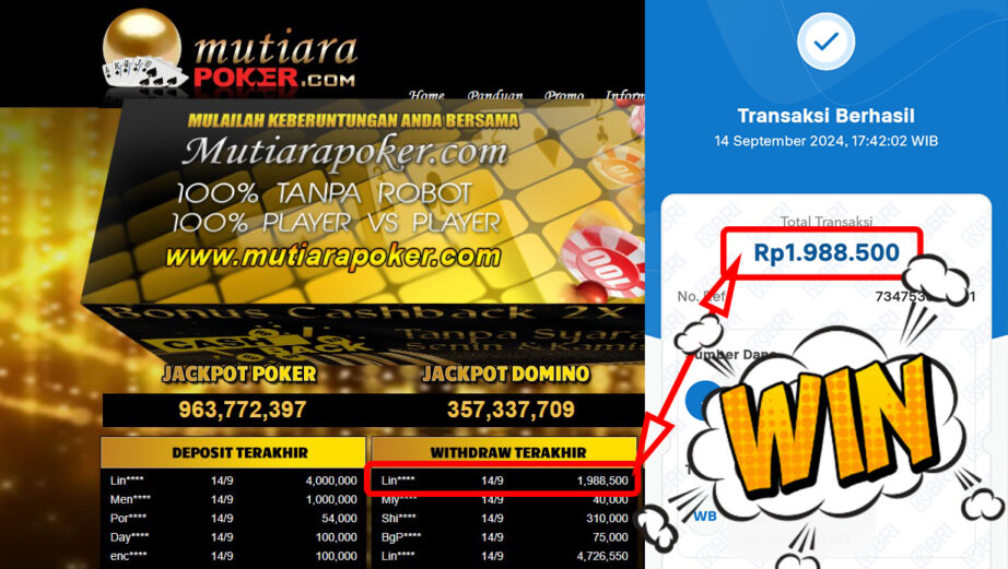 Bukti Withdraw ( 1,988,500,-) Member Setia Mutiarapoker