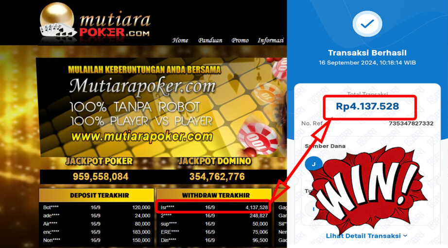 Bukti Withdraw ( 4,137,528,-) Member Setia Mutiarapoker