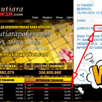 Bukti Withdraw ( 1,600,000,-) Member Setia Mutiarapoker