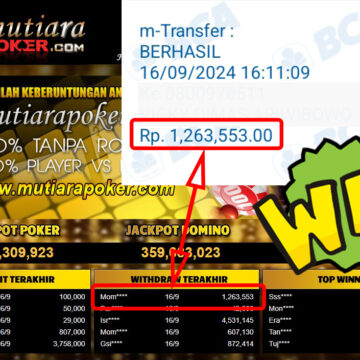 Bukti Withdraw ( 1,263,553,-) Member Setia Mutiarapoker