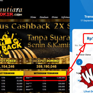 Bukti Withdraw ( 1,300,000,-) Member Setia Mutiarapoker