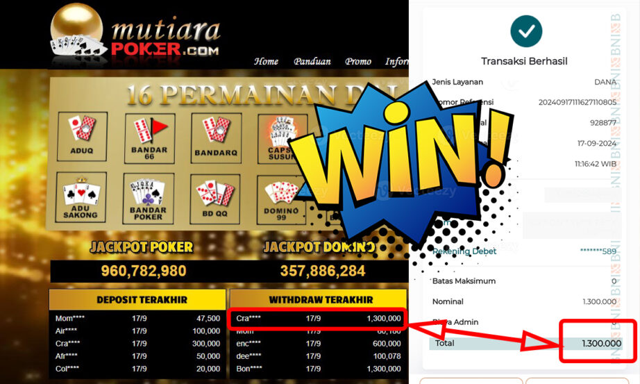 Bukti Withdraw ( 1,300,000,-) Member Setia MutiarapokerBukti Withdraw ( 1,300,000,-) Member Setia Mutiarapoker