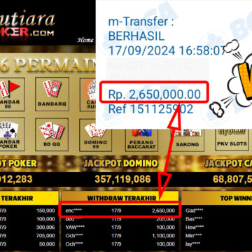 Bukti Withdraw ( 2,650,000,-) Member Setia Mutiarapoker