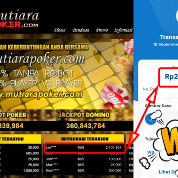 Bukti Withdraw ( 2,104,957,-) Member Setia Mutiarapoker