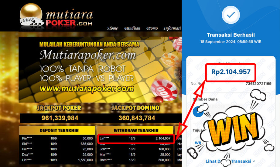 Bukti Withdraw ( 2,104,957,-) Member Setia Mutiarapoker