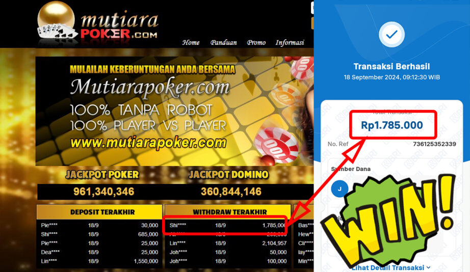 Bukti Withdraw ( 1,785,000,-) Member Setia Mutiarapoker