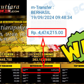 Bukti Withdraw ( 4,474,215,-) Member Setia Mutiarapoker