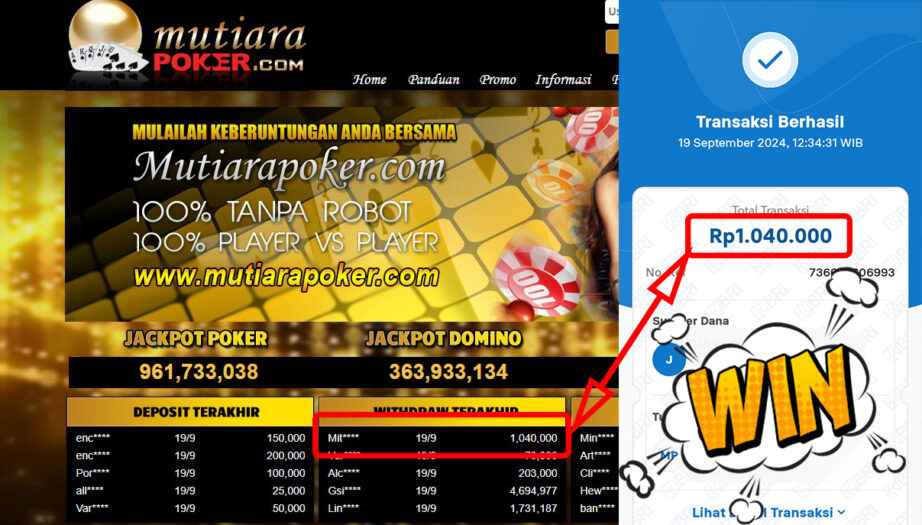 Bukti Withdraw ( 1,040,000,-) Member Setia Mutiarapoker