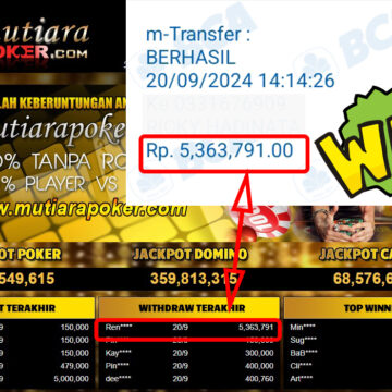 Bukti Withdraw ( 5,363,791,-) Member Setia Mutiarapoker