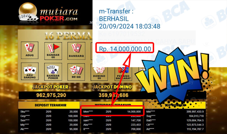 Bukti Withdraw ( 14,000,000,-) Member Setia Mutiarapoker